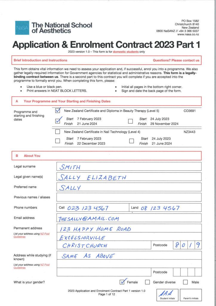 An example of an acceptable scan of an application form. This form has been scanned in a photocopier on a high dots per inch rate.