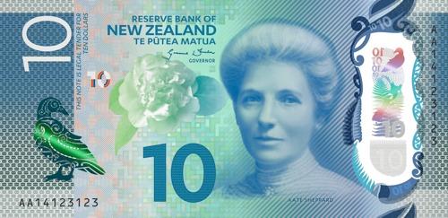 Front of New Zealand 10 dollar bill