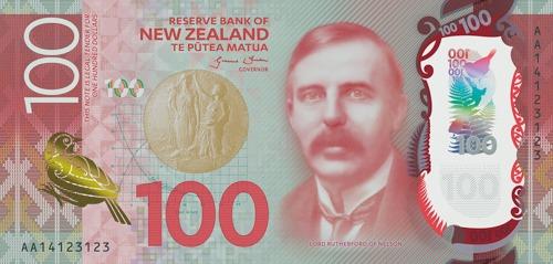 Front of New Zealand $100 dollar bill