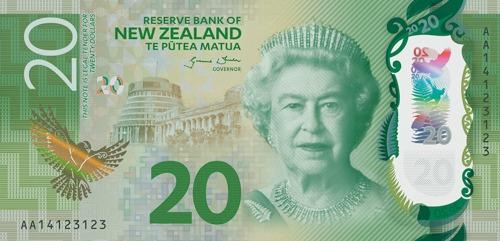 Front of New Zealand 20 dollar bill