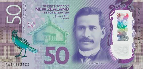 Front of New Zealand 50 dollar bill