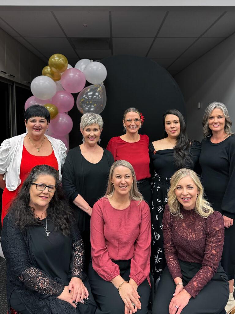 The women of the NaSA team. Front row: Denise Jones (Campus Manager) and beauty therapy tutors Lynda Le Roux and Amy Leech. Back row: Karen Vunisa (nail technology tutor), Catherine Wouters (Head of Education), Paula Conant (Student Liaison Officer), and beauty therapy tutors Lucy Hunter and Louise Seed.